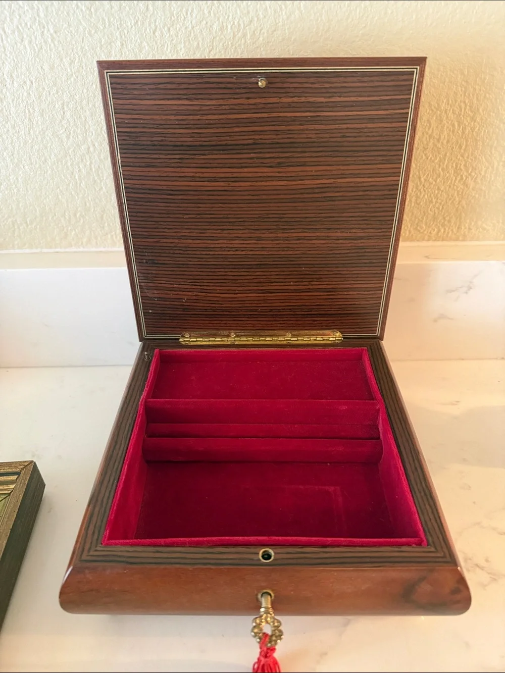 Vintage Italian Wooden Music Box with Floral Inlay